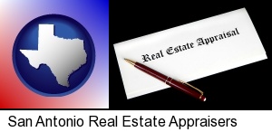San Antonio, Texas - real estate appraisal documents and a pen