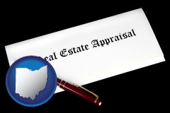 real estate appraisal documents and a pen - with OH icon