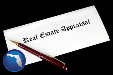 real estate appraisal documents and a pen - with Florida icon
