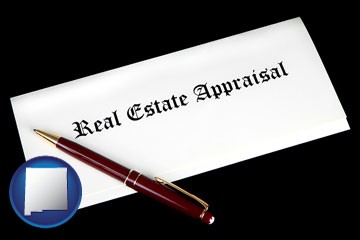real estate appraisal documents and a pen - with New Mexico icon
