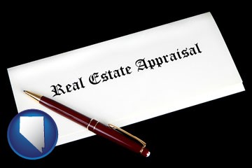 real estate appraisal documents and a pen - with Nevada icon