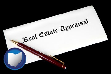 real estate appraisal documents and a pen - with Ohio icon