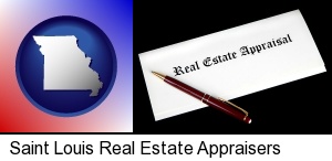 Saint Louis, Missouri - real estate appraisal documents and a pen