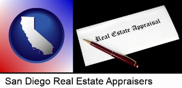 real estate appraisal documents and a pen in San Diego, CA